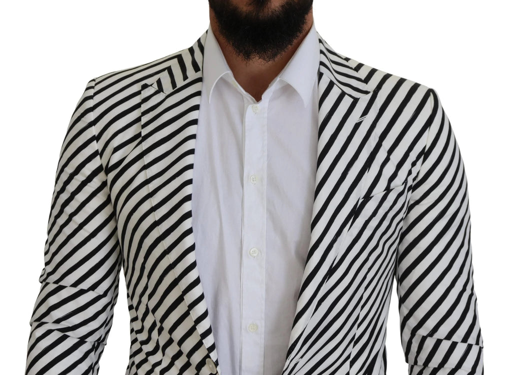 Dolce & Gabbana White Black Striped Slim Fit Jacket Blazer by Dolce & Gabbana