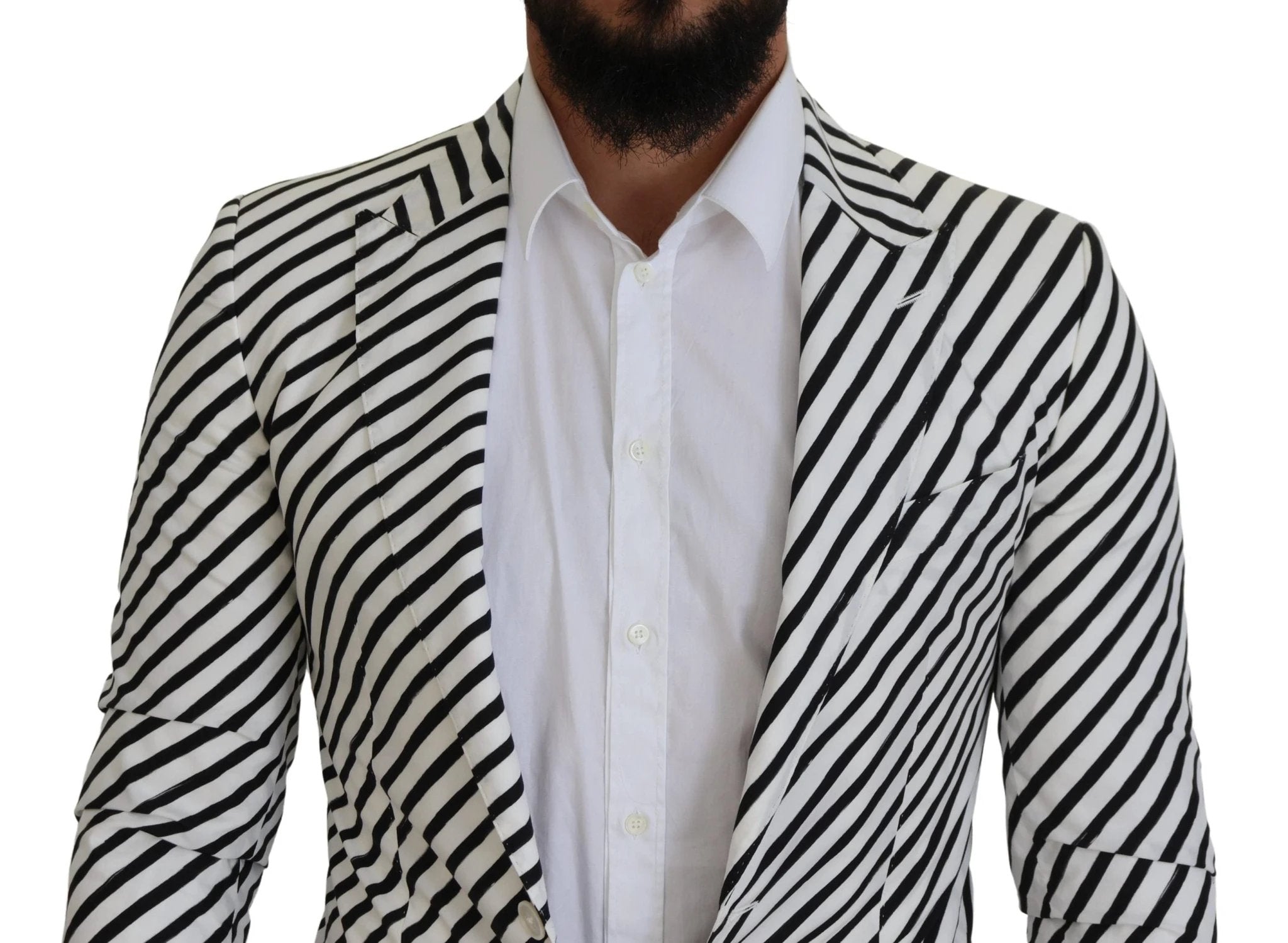 Dolce & Gabbana White Black Striped Slim Fit Jacket Blazer by Dolce & Gabbana