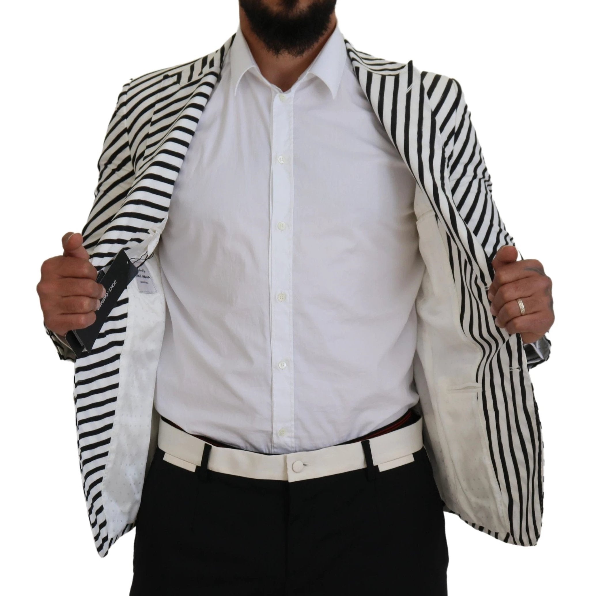Dolce & Gabbana White Black Striped Slim Fit Jacket Blazer by Dolce & Gabbana