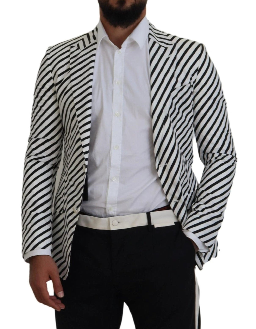 Dolce & Gabbana White Black Striped Slim Fit Jacket Blazer by Dolce & Gabbana