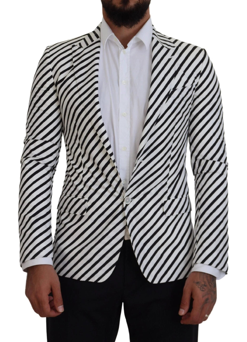 Dolce & Gabbana White Black Striped Slim Fit Jacket Blazer by Dolce & Gabbana