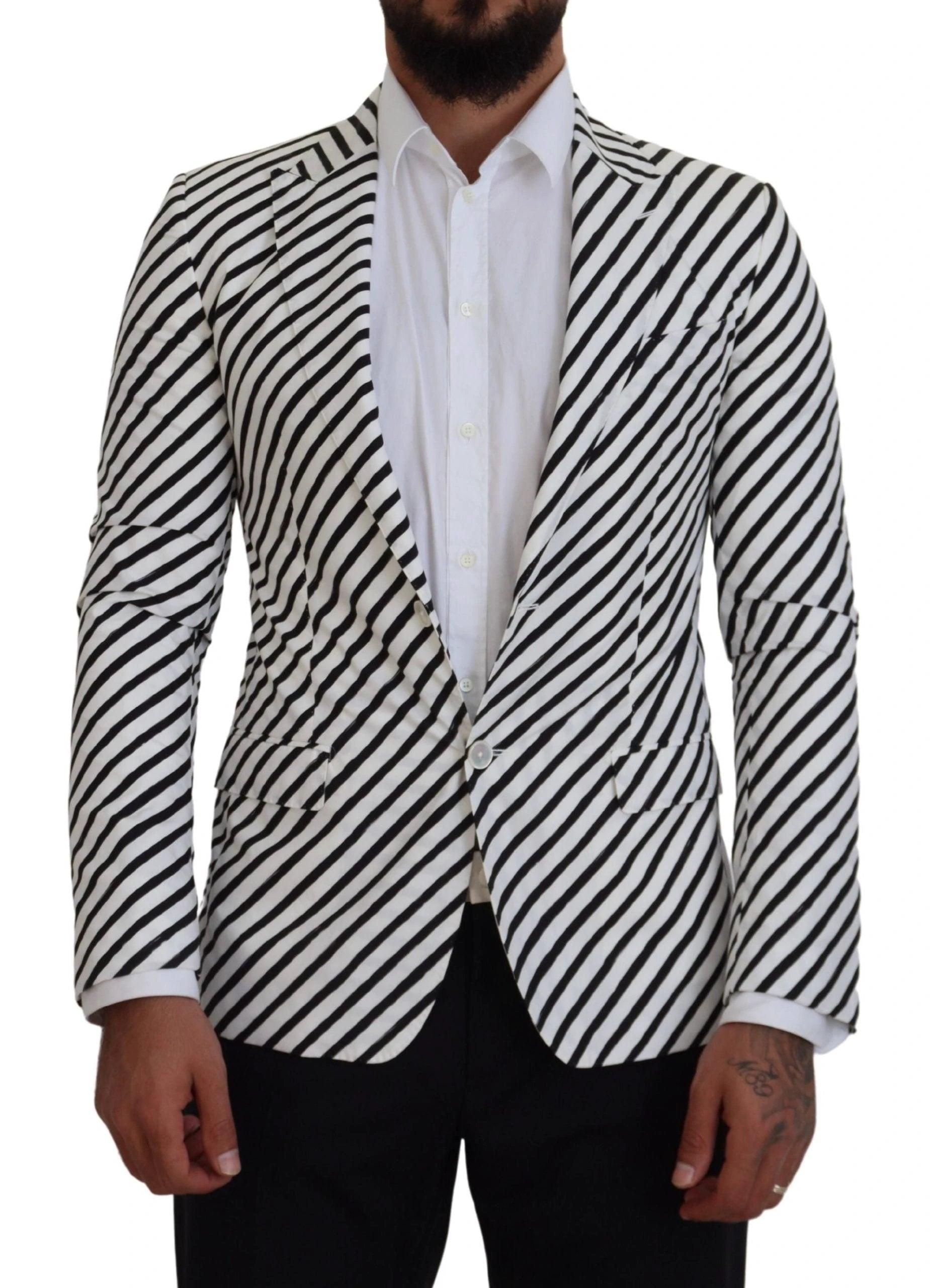 Dolce & Gabbana White Black Striped Slim Fit Jacket Blazer by Dolce & Gabbana