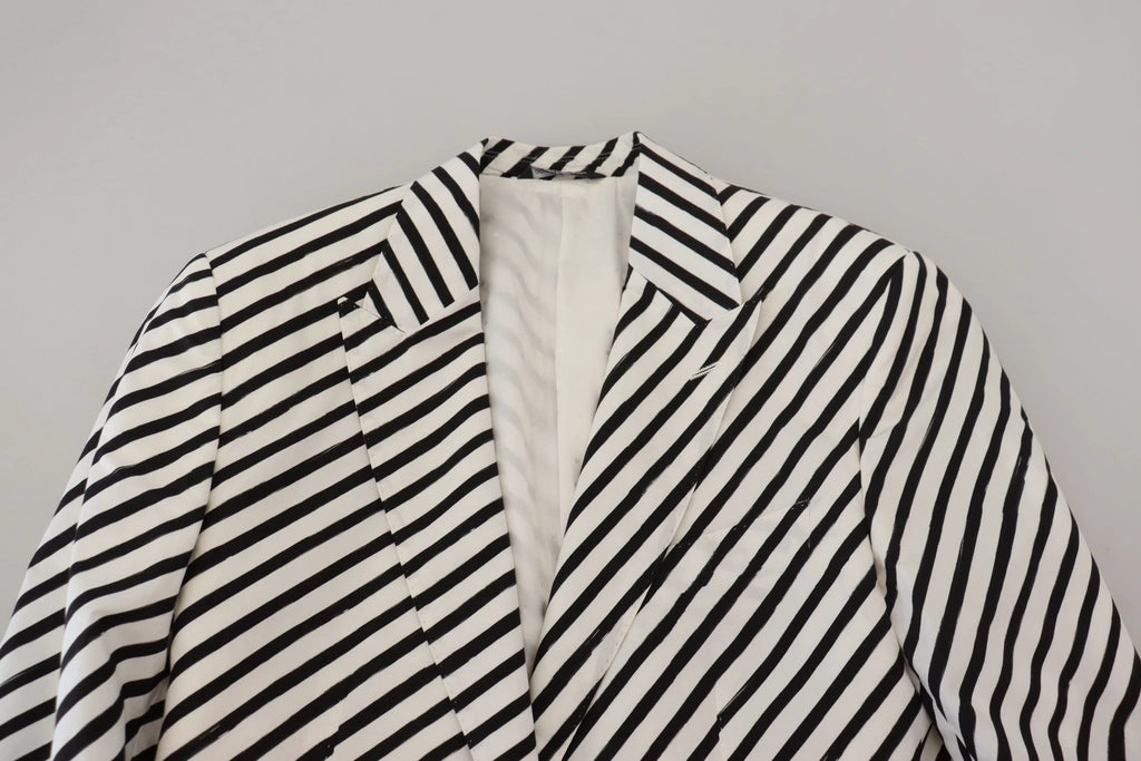 Dolce & Gabbana White Black Striped Slim Fit Jacket Blazer by Dolce & Gabbana