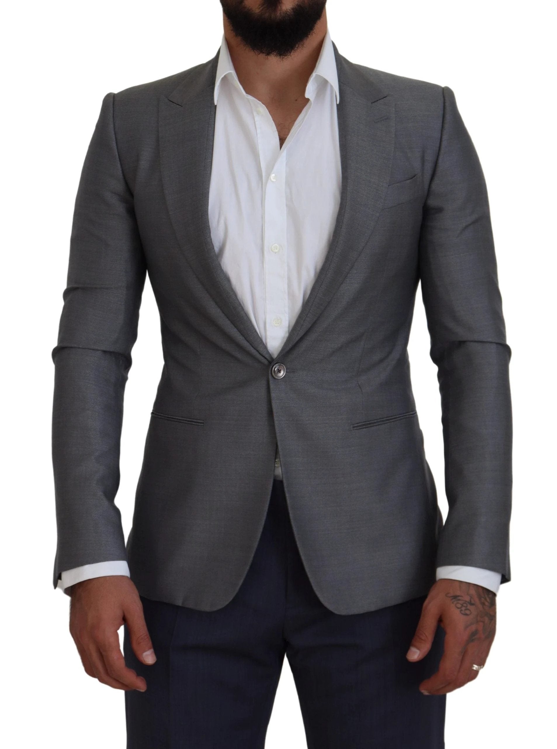Dolce & Gabbana Gray Wool Silk Slim Fit Jacket Blazer by Dolce & Gabbana