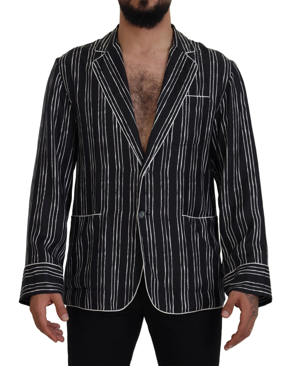Dolce & Gabbana Blue Striped Silk Pajama Shirt Jacket by Dolce & Gabbana