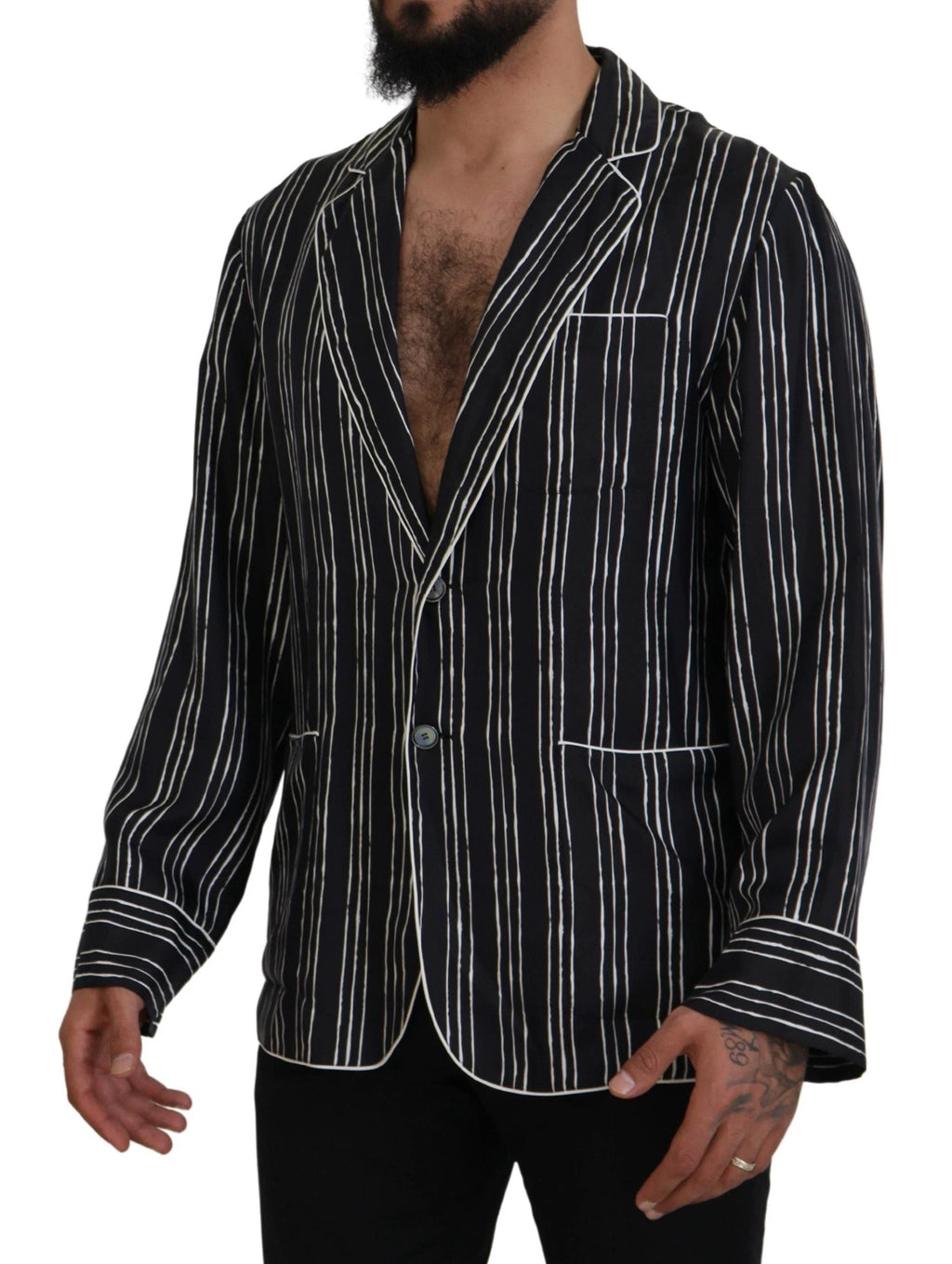 Dolce & Gabbana Blue Striped Silk Pajama Shirt Jacket by Dolce & Gabbana