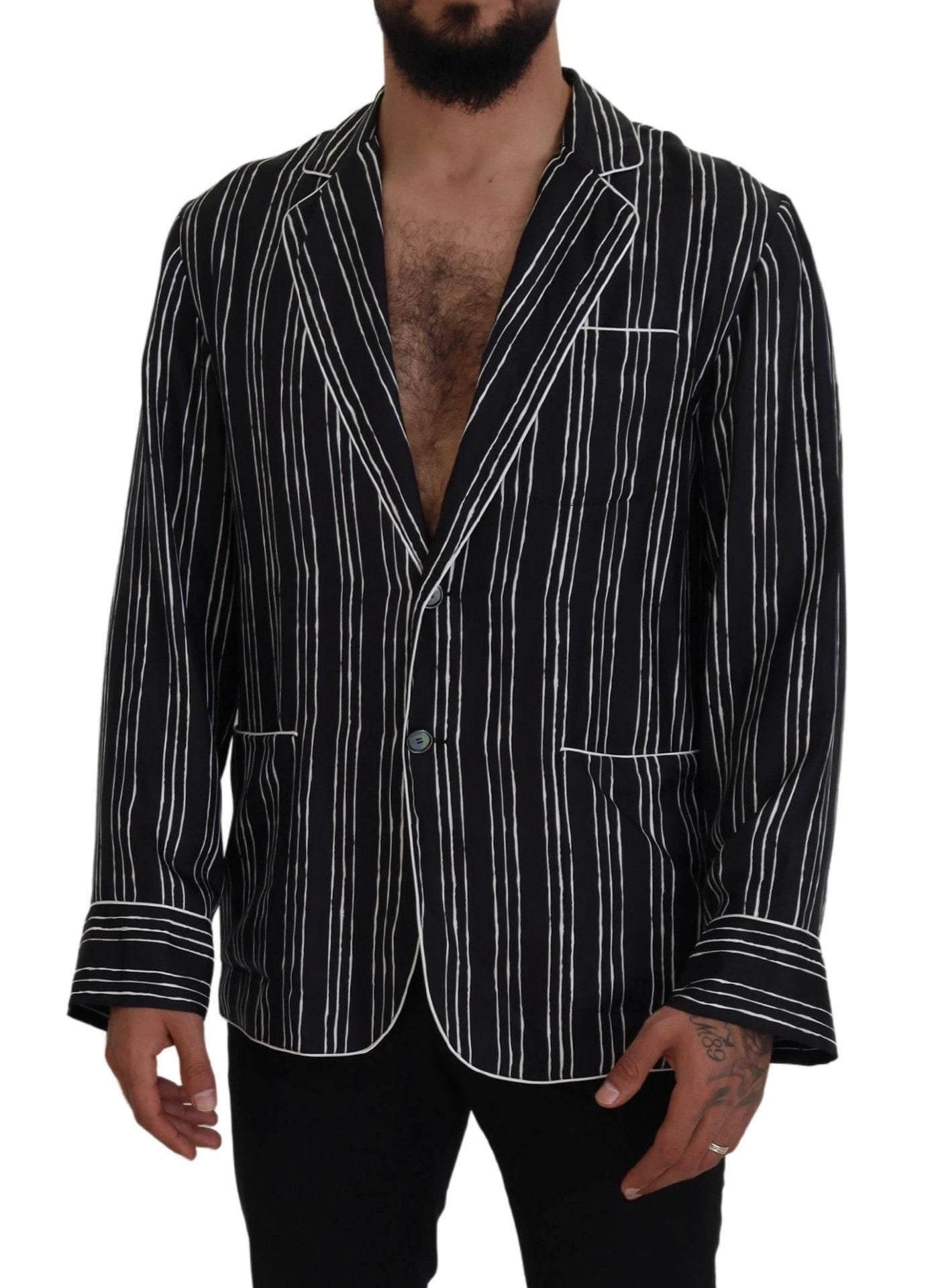 Dolce & Gabbana Blue Striped Silk Pajama Shirt Jacket by Dolce & Gabbana