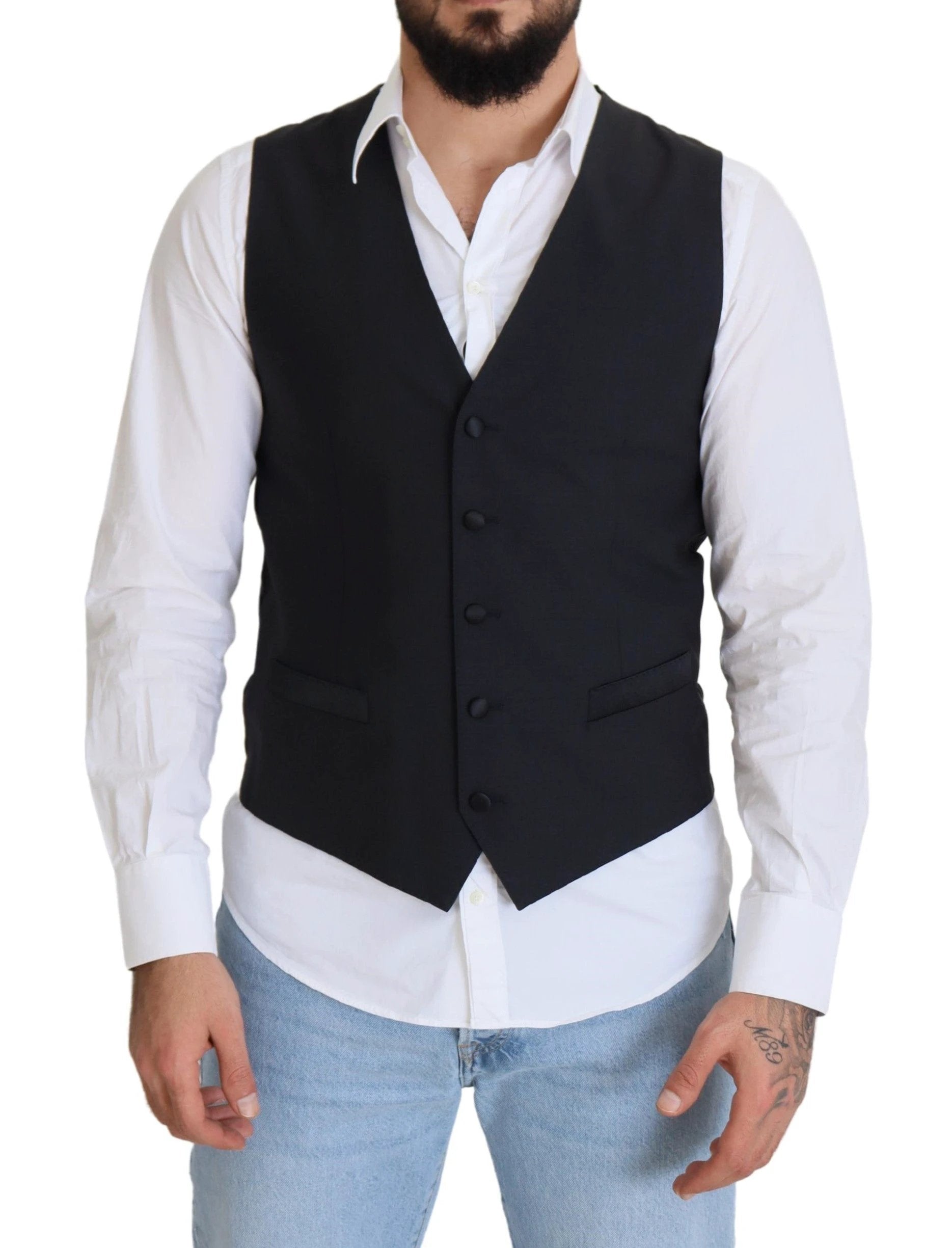 Dolce & Gabbana Black Wool Stretch Waistcoat Formal Vest by Dolce & Gabbana