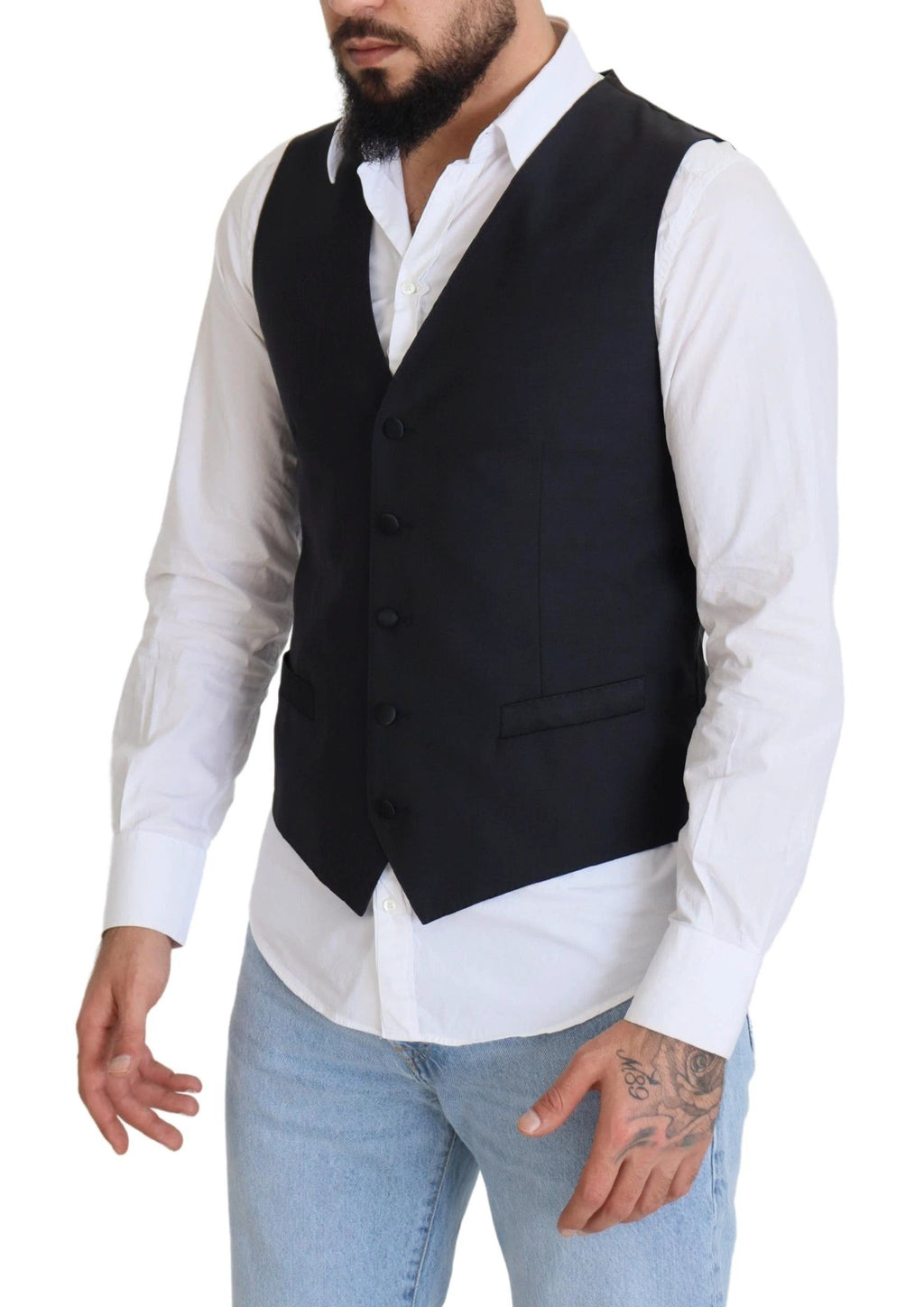 Dolce & Gabbana Black Wool Stretch Waistcoat Formal Vest by Dolce & Gabbana