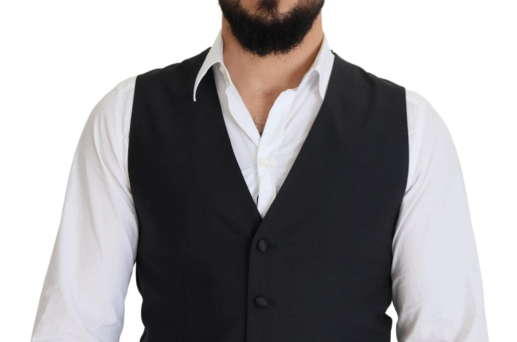 Dolce & Gabbana Black Wool Stretch Waistcoat Formal Vest by Dolce & Gabbana