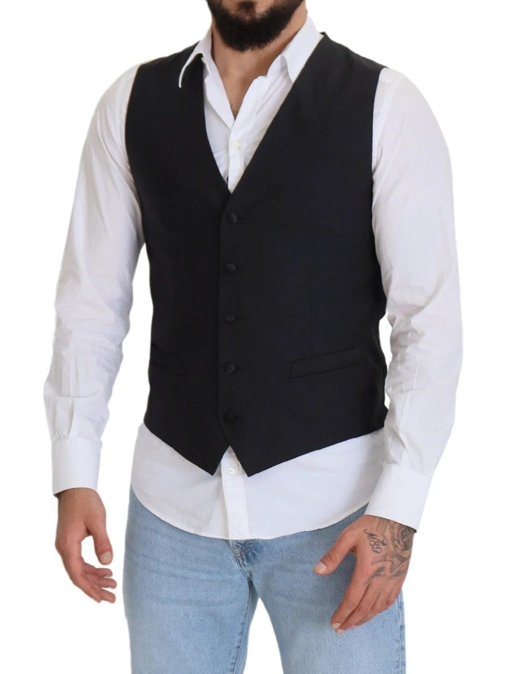Dolce & Gabbana Black Wool Stretch Waistcoat Formal Vest by Dolce & Gabbana