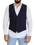 Dolce & Gabbana Dark Blue Wool Stretch Waistcoat Formal Vest by Dolce & Gabbana