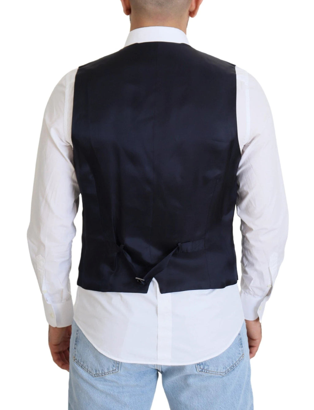 Dolce & Gabbana Dark Blue Wool Stretch Waistcoat Formal Vest by Dolce & Gabbana