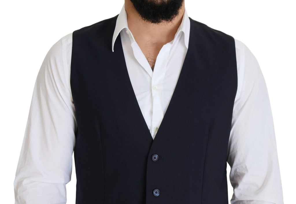 Dolce & Gabbana Dark Blue Wool Stretch Waistcoat Formal Vest by Dolce & Gabbana