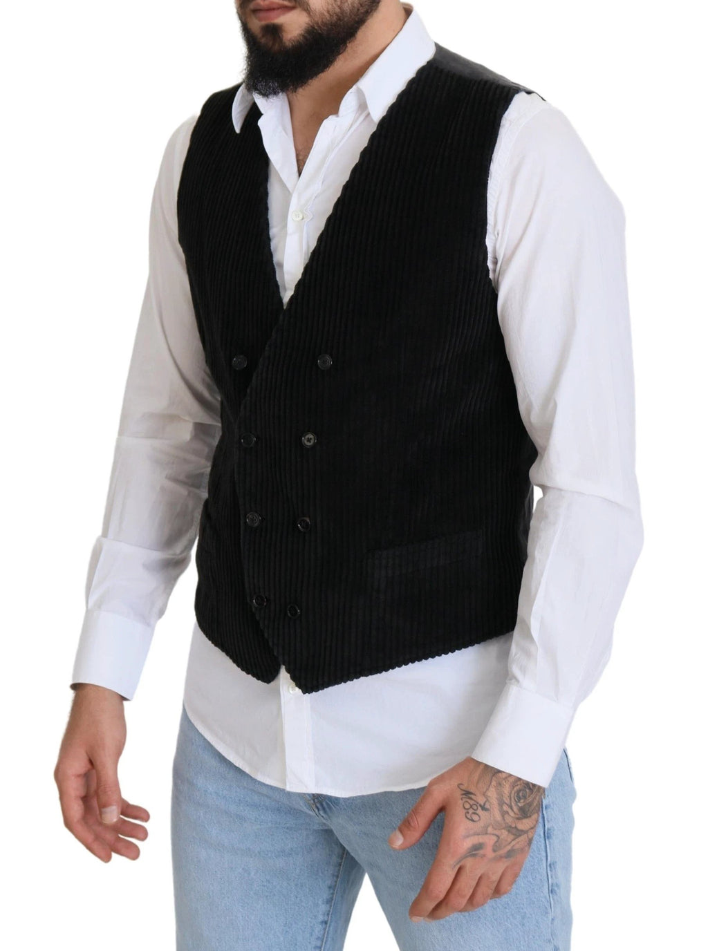 Dolce & Gabbana Black Cotton Double Breasted Waistcoat Vest by Dolce & Gabbana