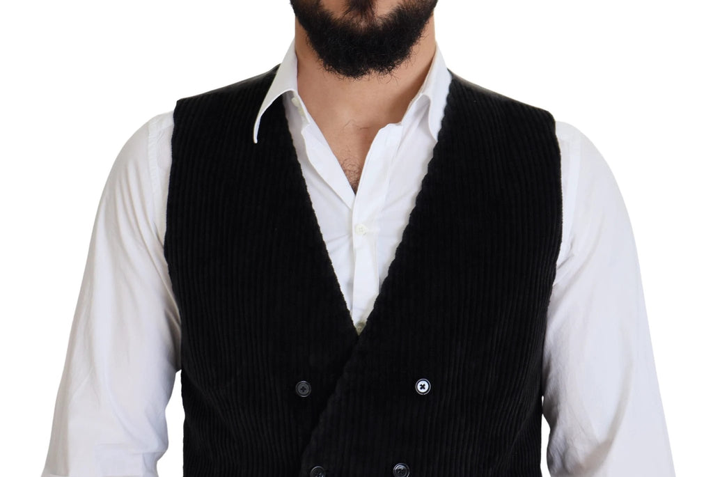 Dolce & Gabbana Black Cotton Double Breasted Waistcoat Vest by Dolce & Gabbana