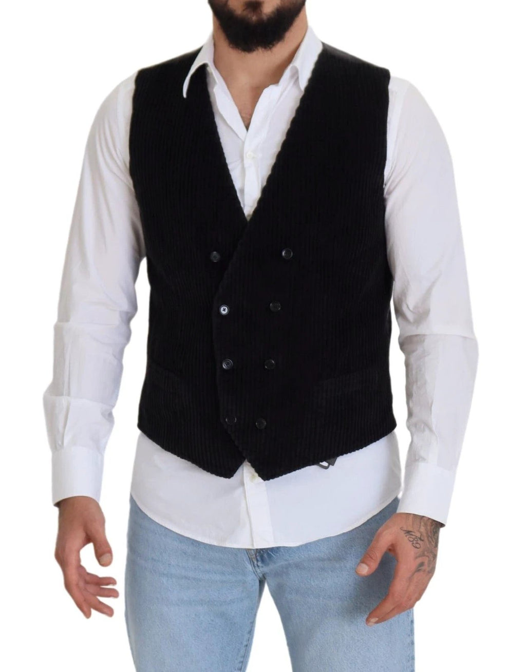 Dolce & Gabbana Black Cotton Double Breasted Waistcoat Vest by Dolce & Gabbana