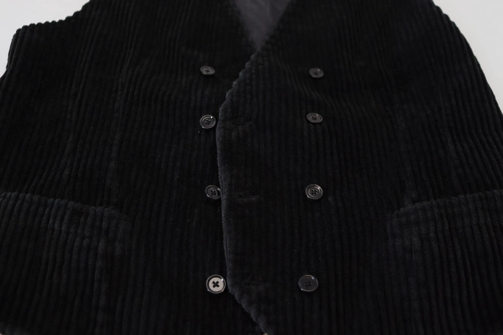 Dolce & Gabbana Black Cotton Double Breasted Waistcoat Vest by Dolce & Gabbana