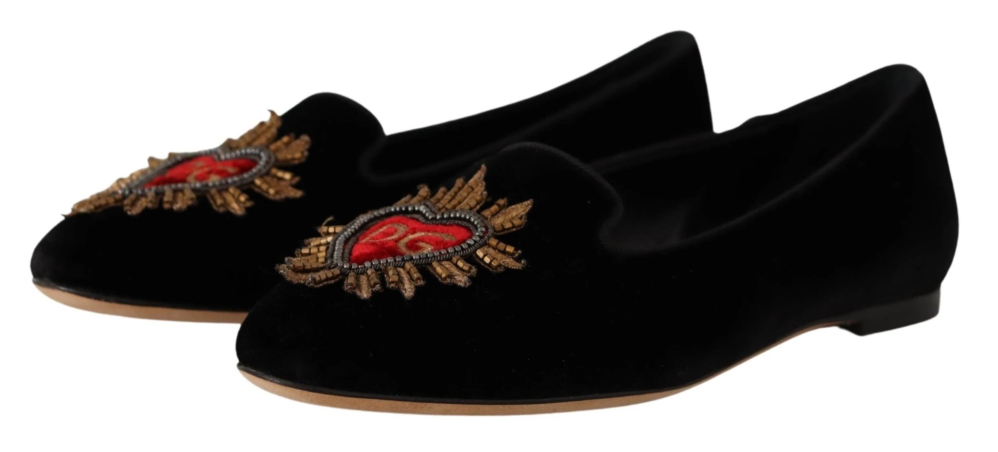 Dolce & Gabbana Black DG Sacred Heart Patch Slip On Flat Shoes by Dolce & Gabbana
