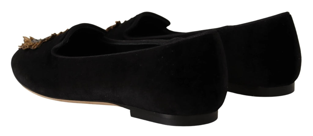 Dolce & Gabbana Black DG Sacred Heart Patch Slip On Flat Shoes by Dolce & Gabbana