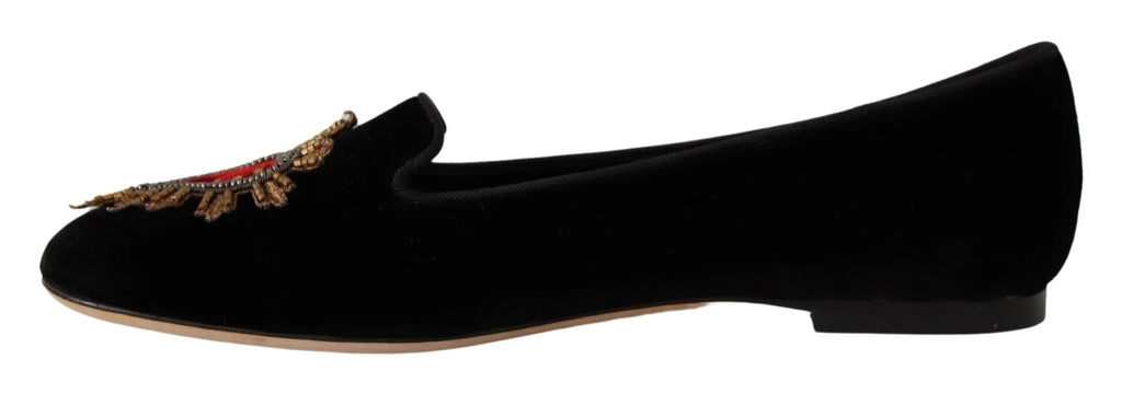 Dolce & Gabbana Black DG Sacred Heart Patch Slip On Flat Shoes by Dolce & Gabbana