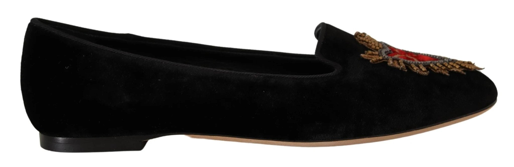 Dolce & Gabbana Black DG Sacred Heart Patch Slip On Flat Shoes by Dolce & Gabbana
