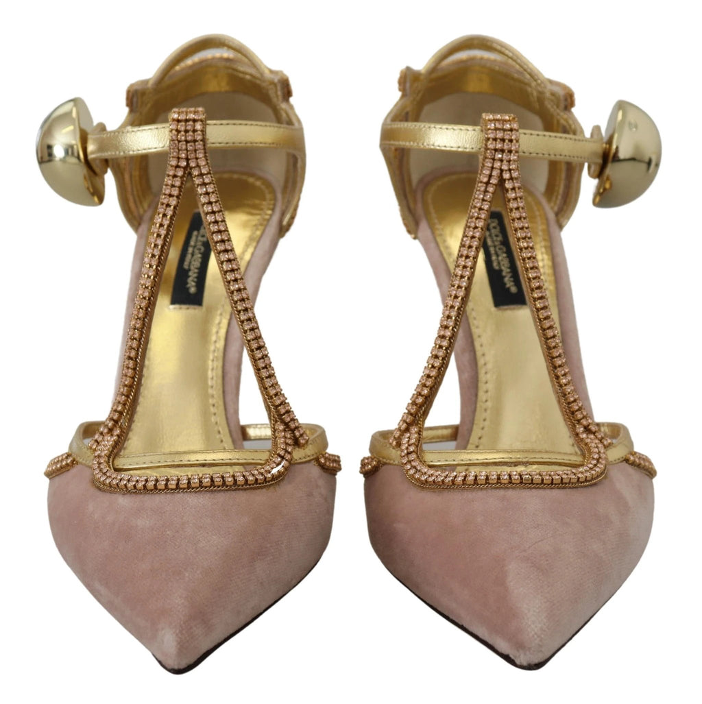 Dolce & Gabbana Pink Crystal T-strap Heels Pumps Shoes by Dolce & Gabbana