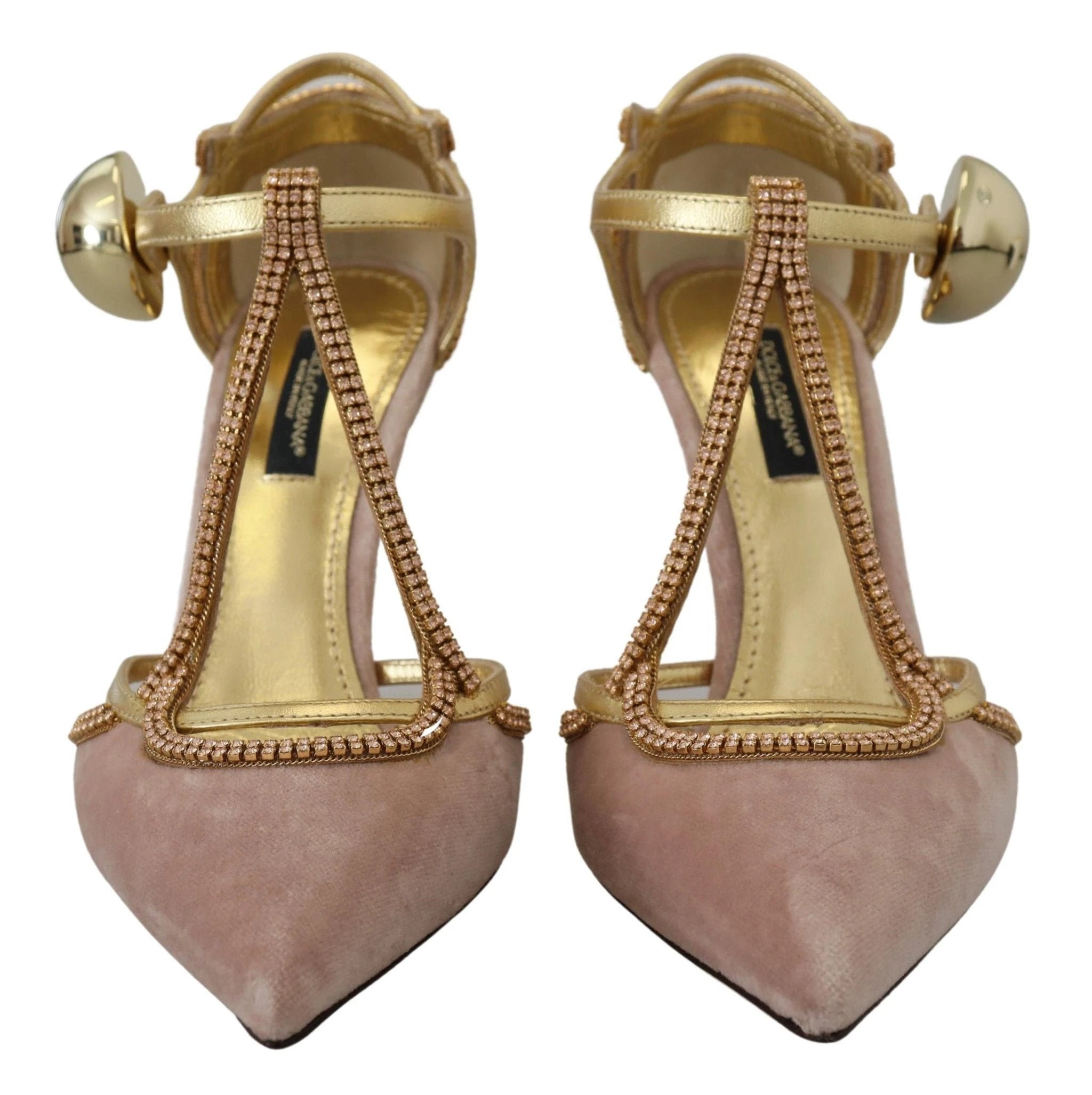 Dolce & Gabbana Pink Crystal T-strap Heels Pumps Shoes by Dolce & Gabbana