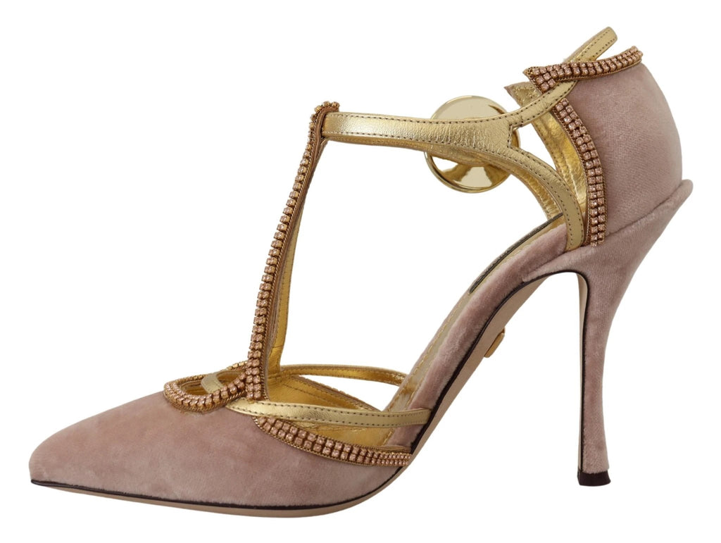 Dolce & Gabbana Pink Crystal T-strap Heels Pumps Shoes by Dolce & Gabbana