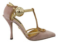 Dolce & Gabbana Pink Crystal T-strap Heels Pumps Shoes by Dolce & Gabbana