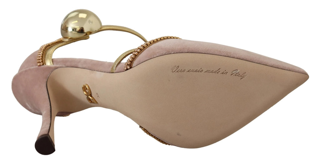 Dolce & Gabbana Pink Crystal T-strap Heels Pumps Shoes by Dolce & Gabbana