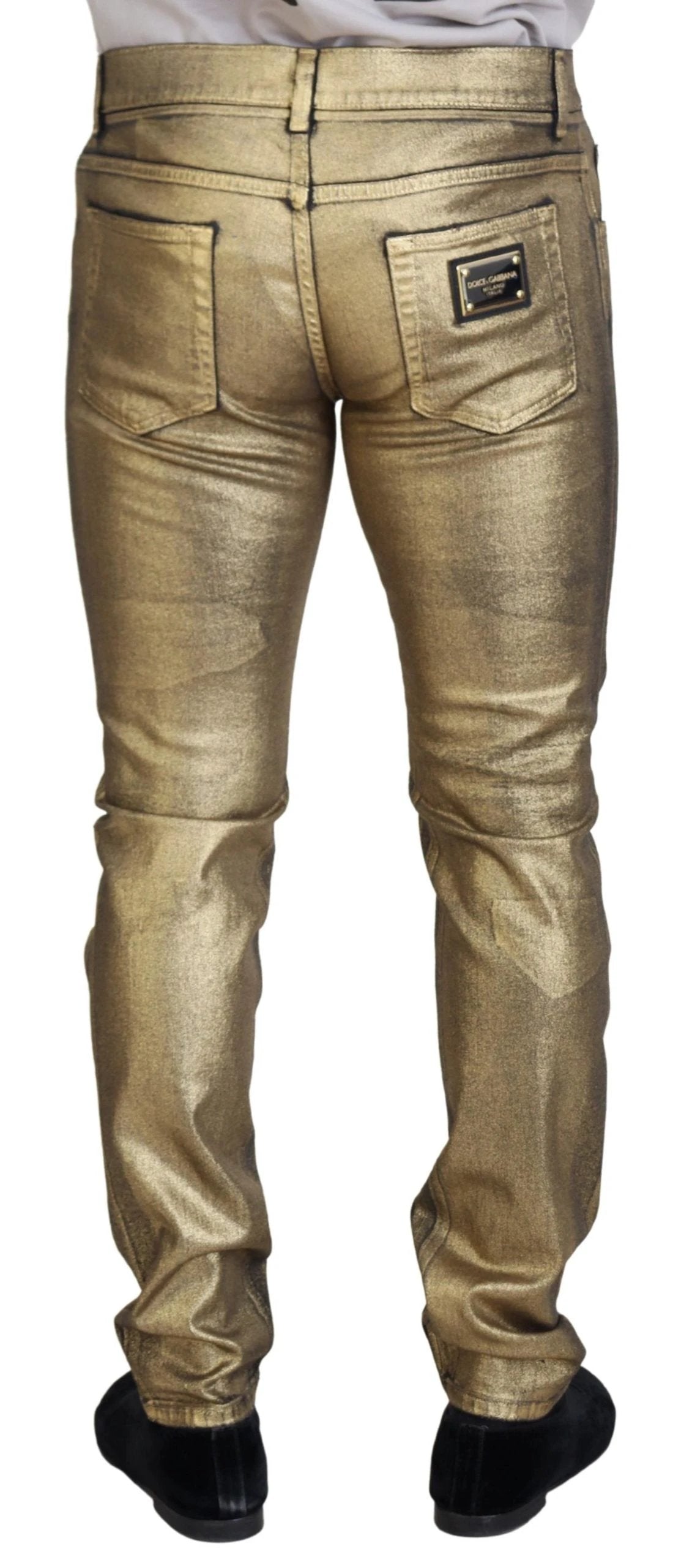 Dolce & Gabbana Gold Cotton Tattered Skinny Men Denim Jeans by Dolce & Gabbana