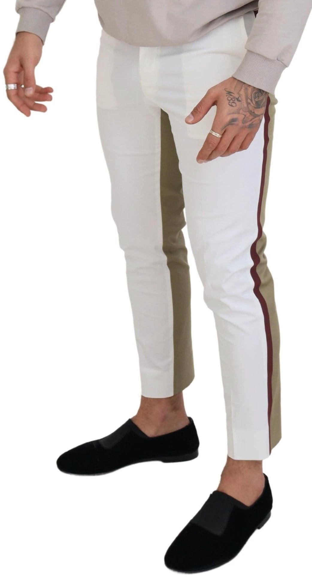 Dolce & Gabbana White Brown Slim Fit Chino Pants by Dolce & Gabbana
