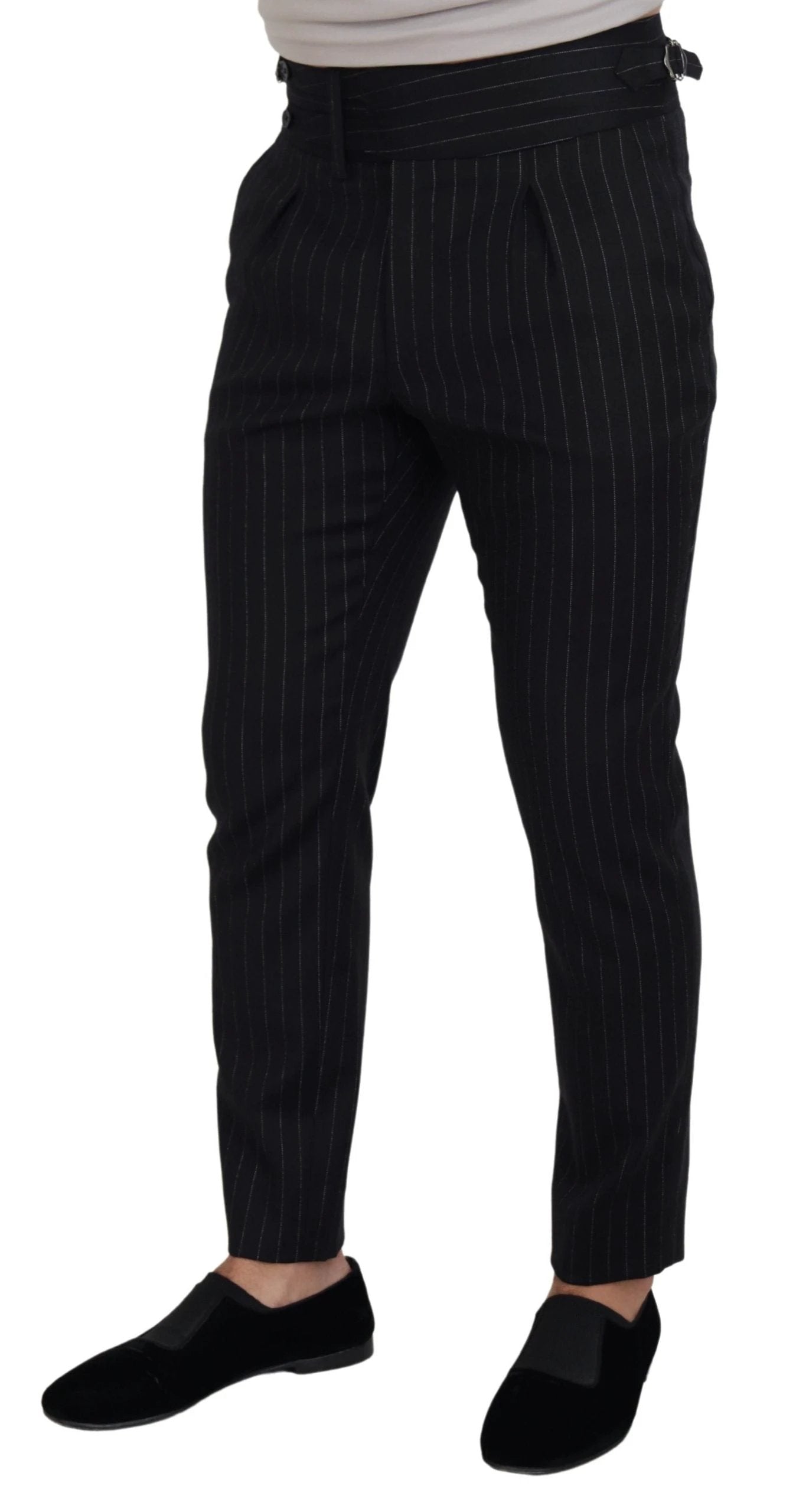 Dolce & Gabbana Black Wool Striped Chino Pants by Dolce & Gabbana