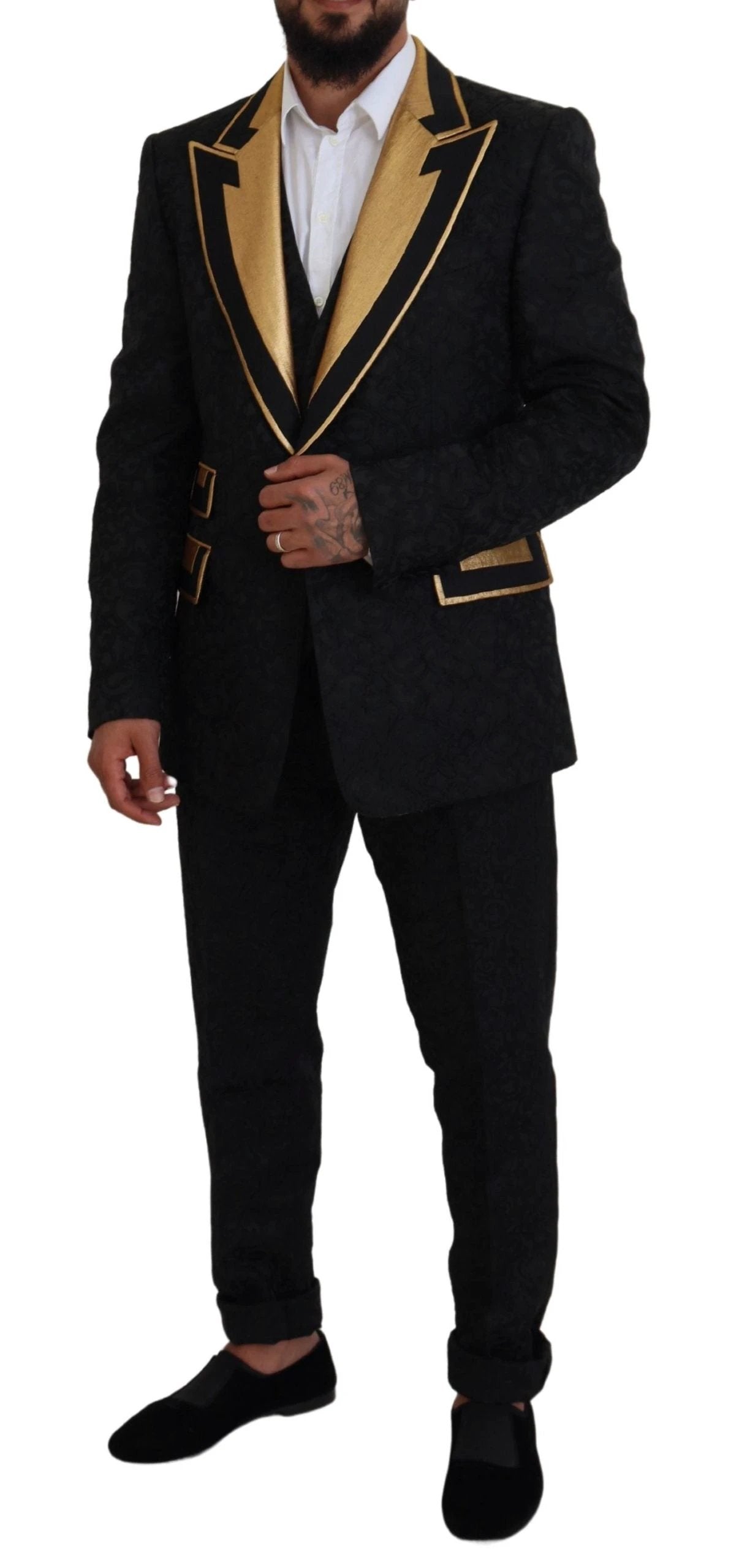 Dolce & Gabbana Black Gold Fantasy Tuxedo Slim Fit Suit by Dolce & Gabbana