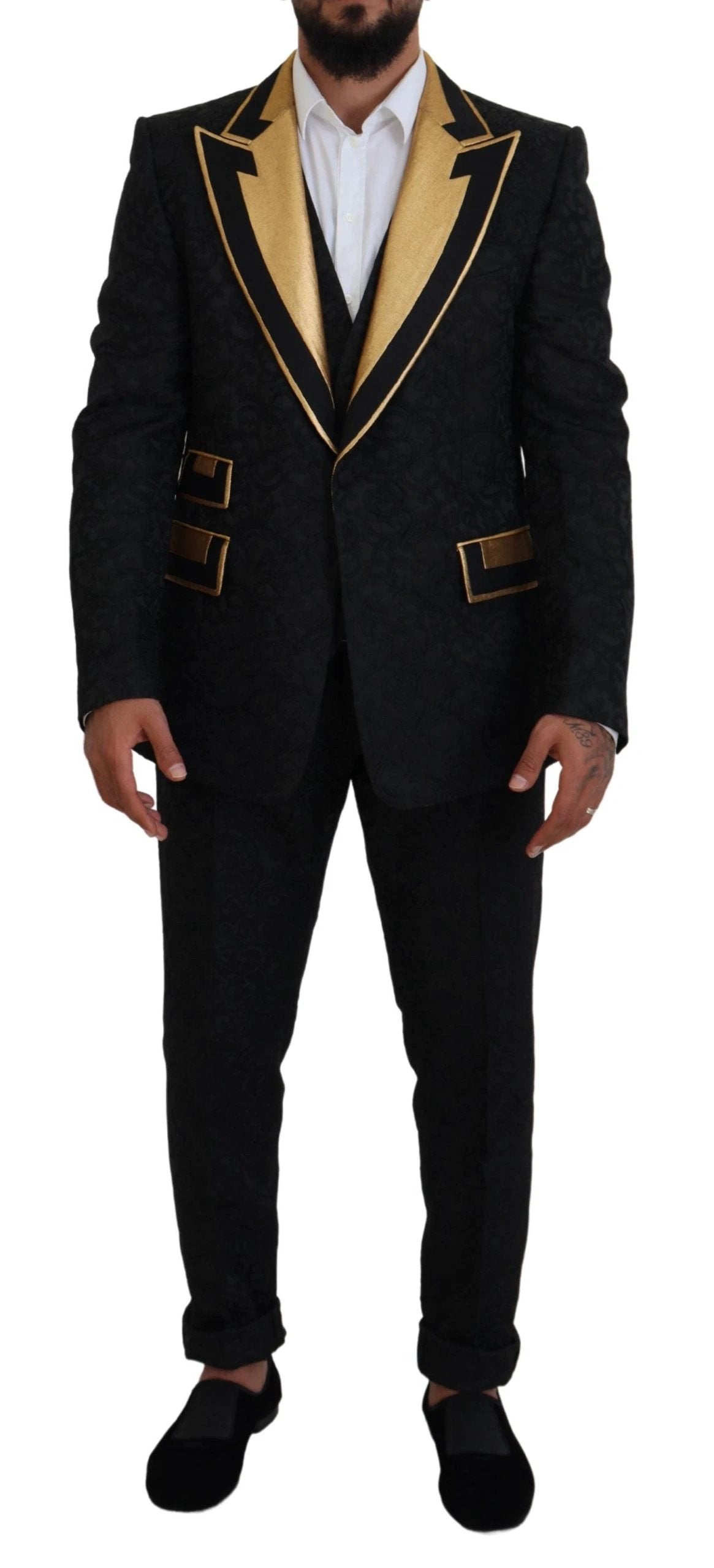 Dolce & Gabbana Black Gold Fantasy Tuxedo Slim Fit Suit by Dolce & Gabbana