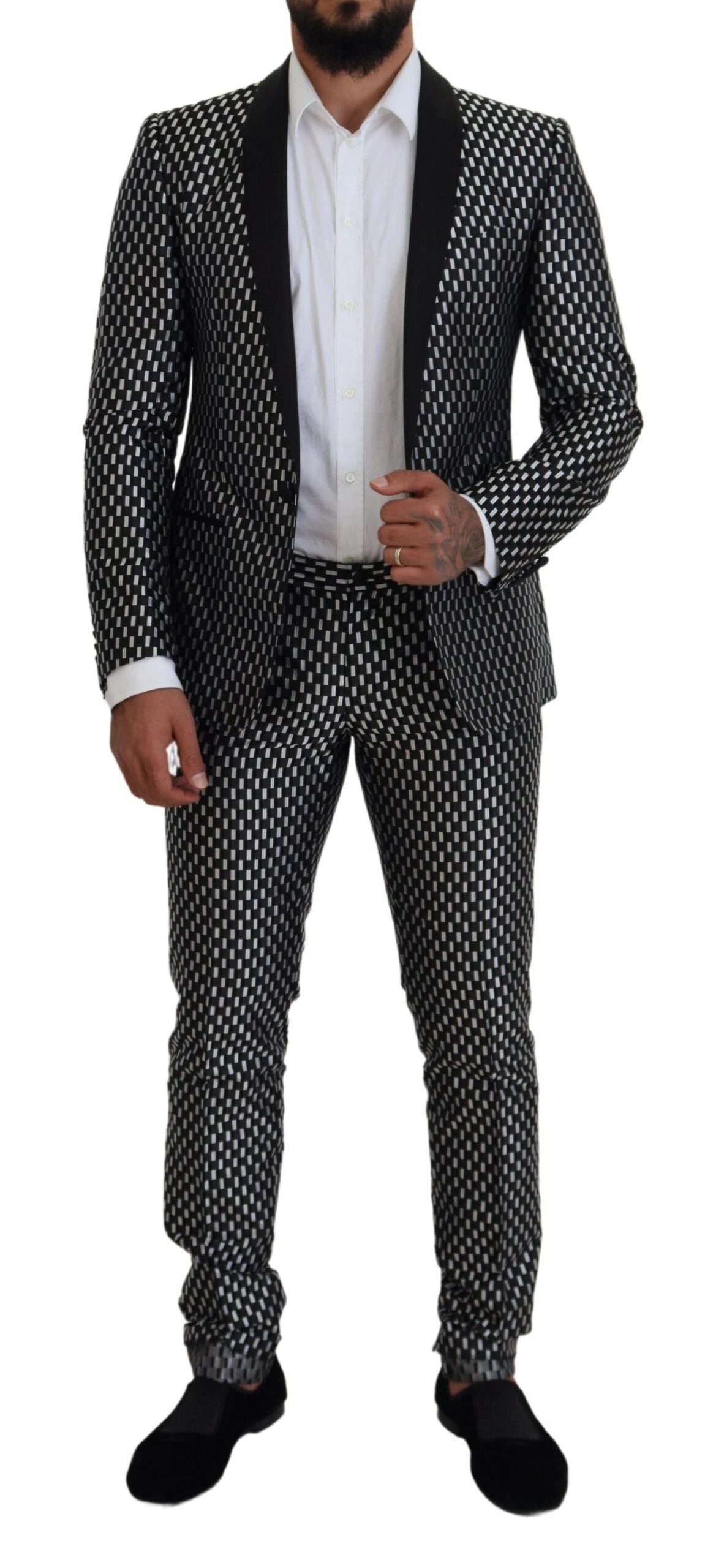 Dolce & Gabbana Black White Silk MARTINI Slim Fit Suit by Dolce & Gabbana