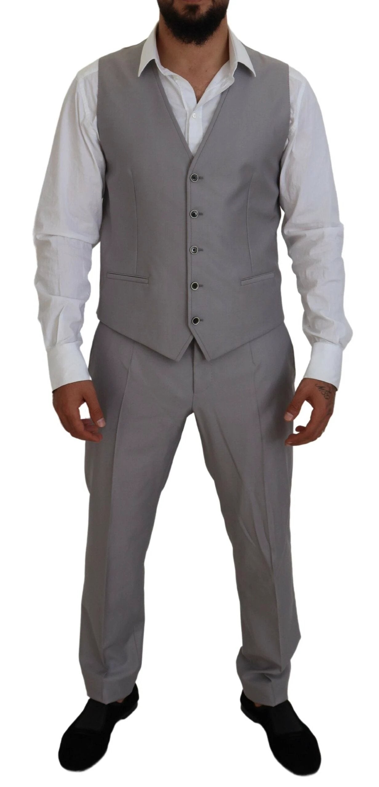 Dolce & Gabbana Silver Wool Silk 3 Piece Slim Fit Suit by Dolce & Gabbana