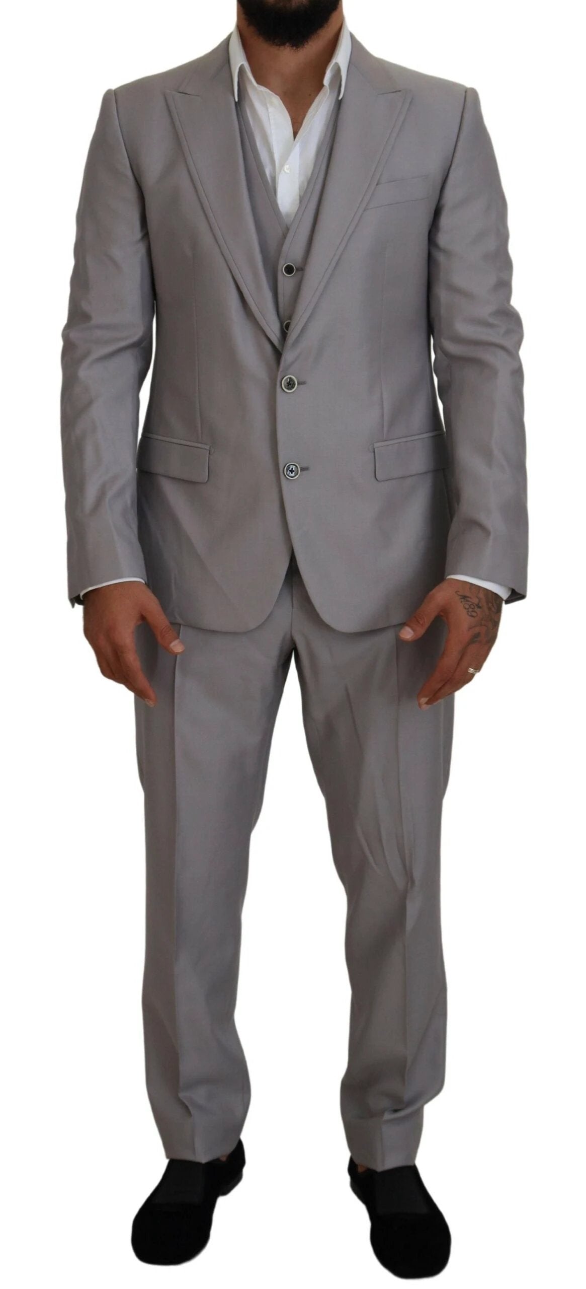 Dolce & Gabbana Silver Wool Silk 3 Piece Slim Fit Suit by Dolce & Gabbana