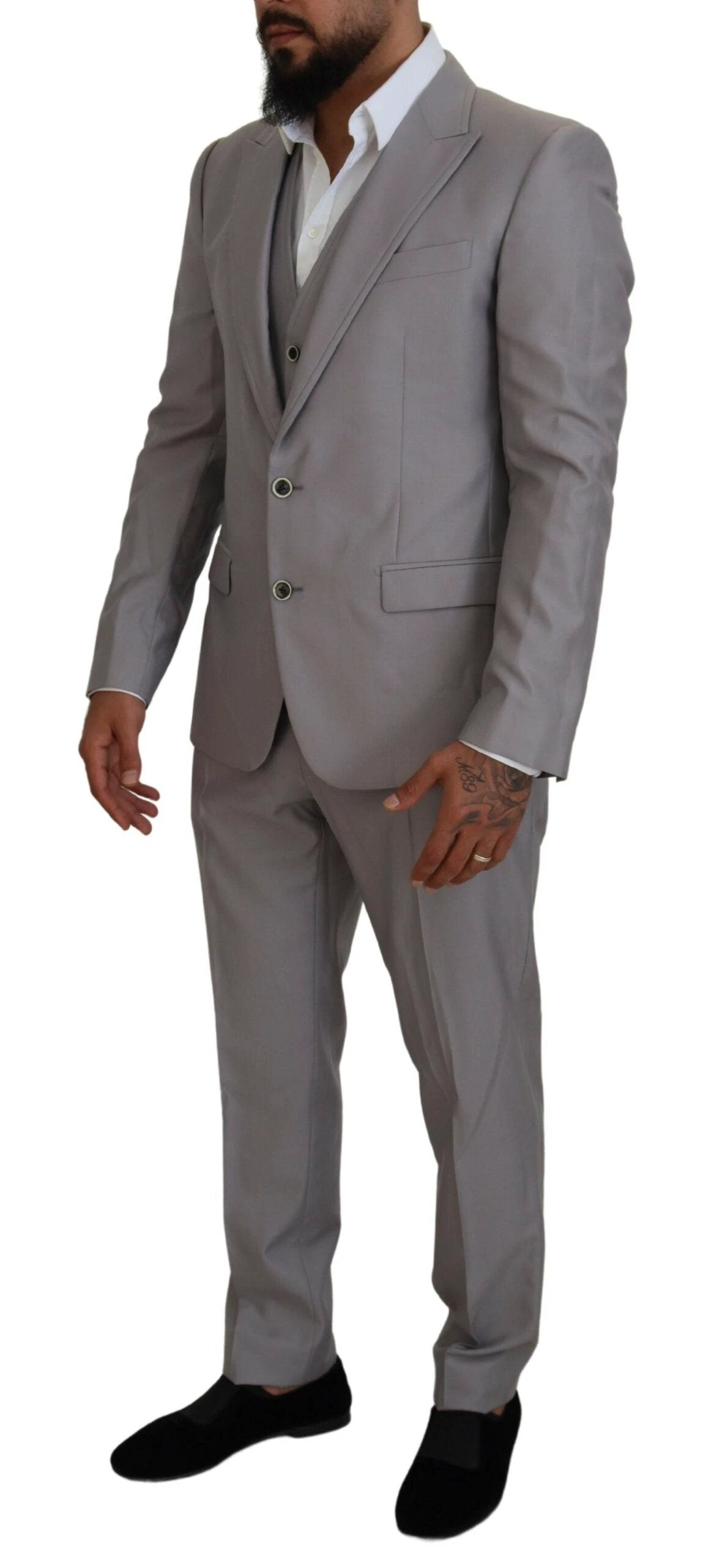 Dolce & Gabbana Silver Wool Silk 3 Piece Slim Fit Suit by Dolce & Gabbana
