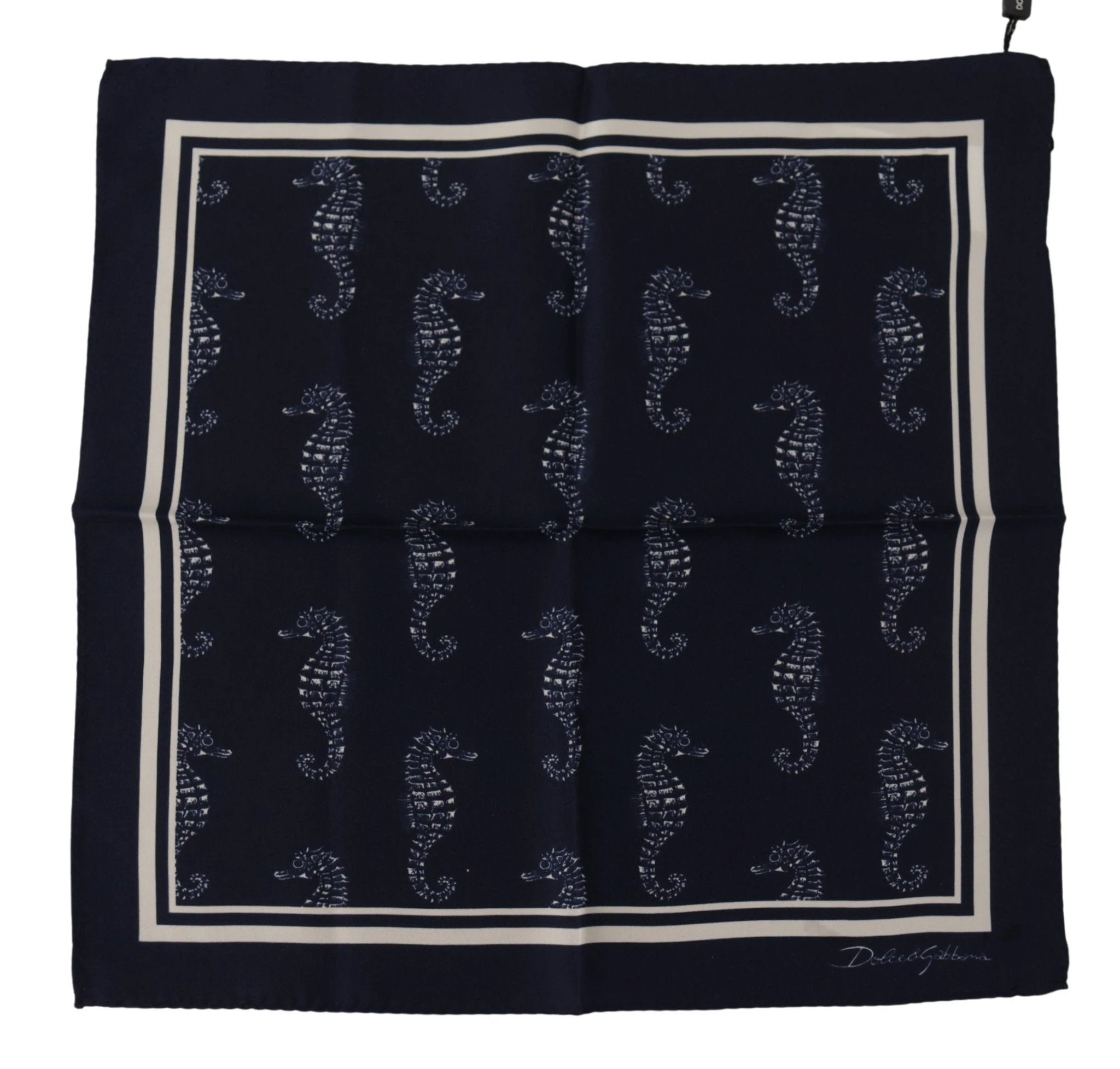 Dolce & Gabbana Blue Seahorse DG Printed Square Handkerchief Scarf by Dolce & Gabbana
