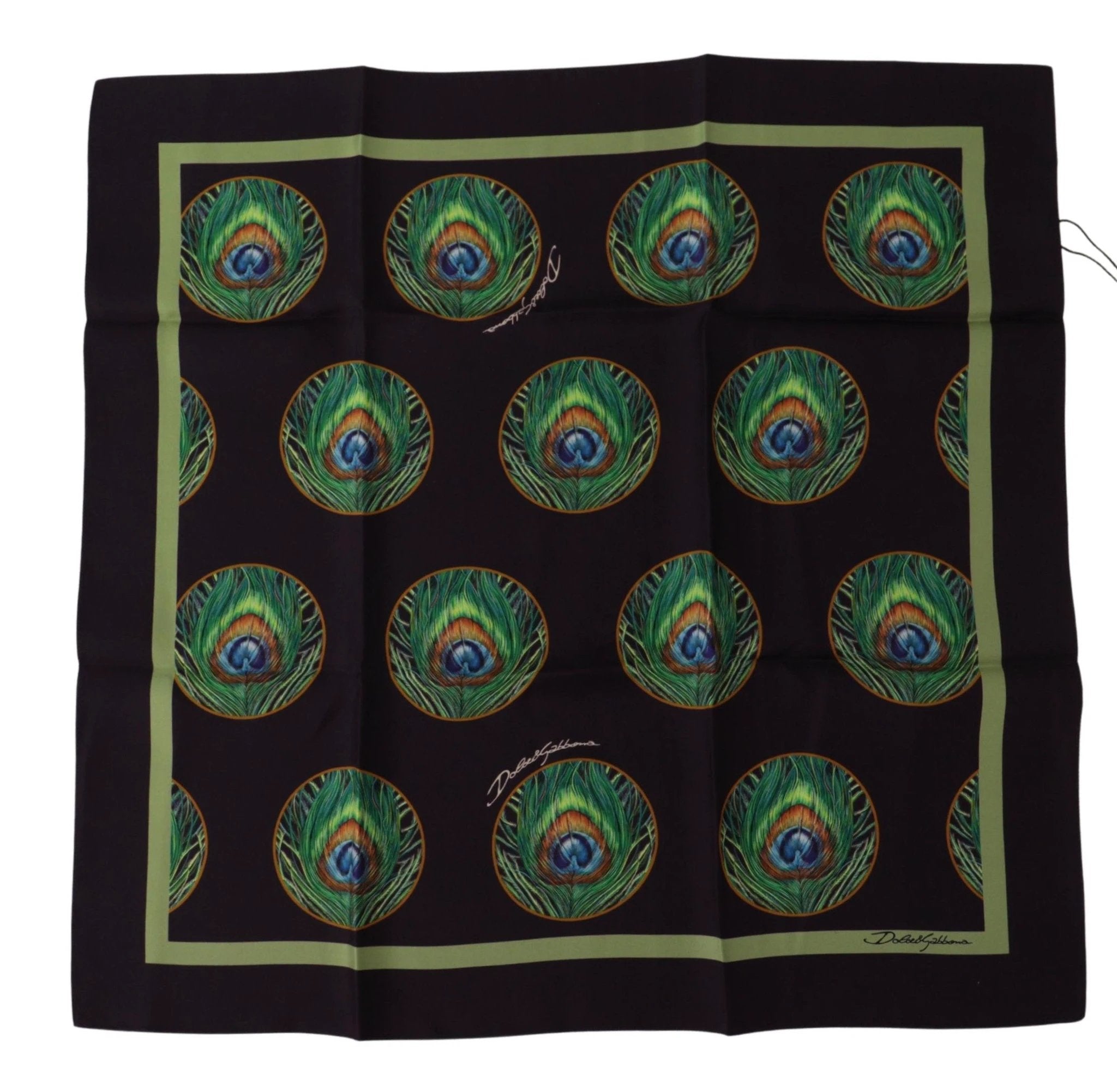 Dolce & Gabbana Black Peacock Feather DG Printed Square Handkerchief Scarf by Dolce & Gabbana