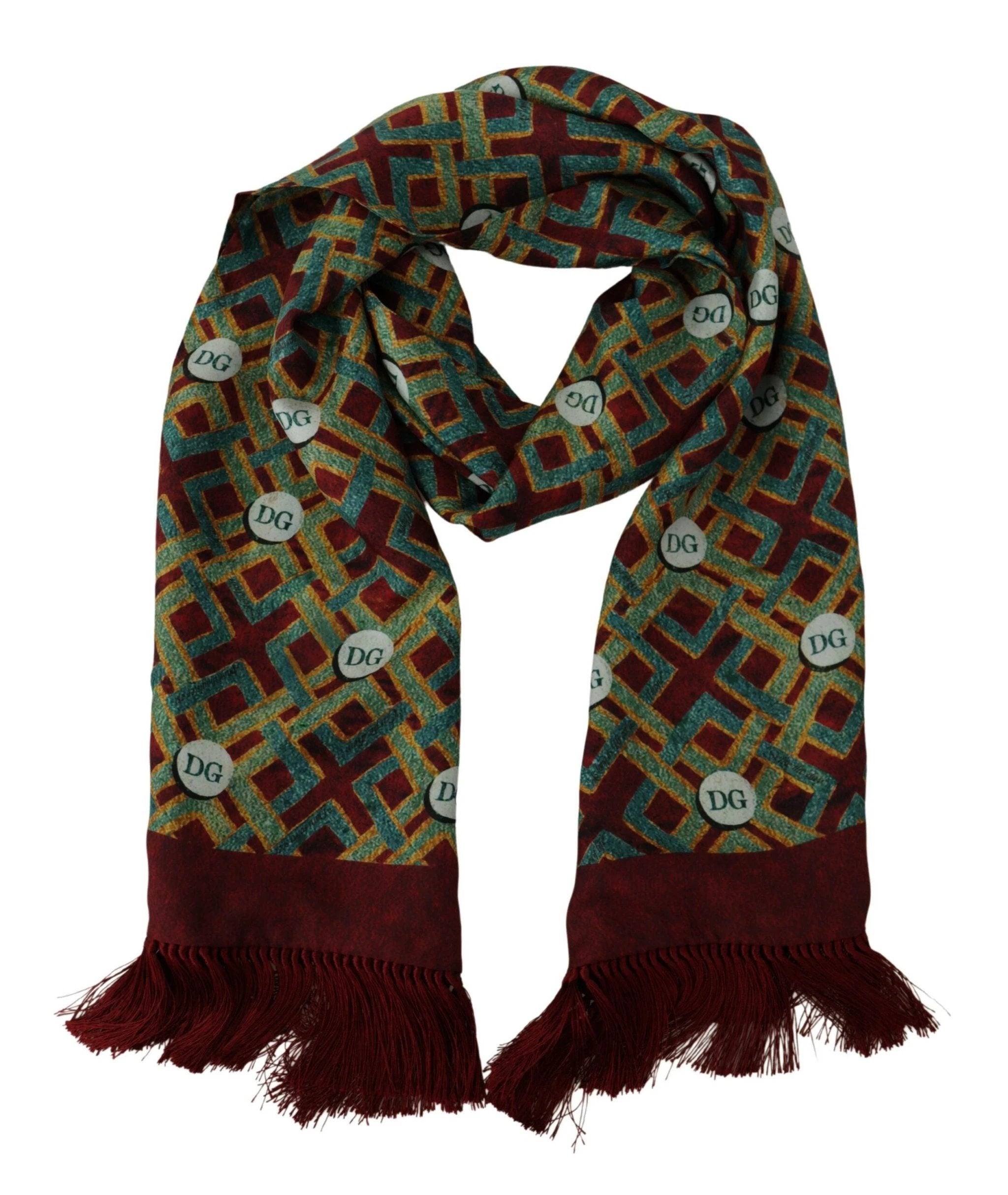Dolce & Gabbana Multicolor DG Logo Shawl Warm Neck Wrap Fringe Scarf by Dolce & Gabbana