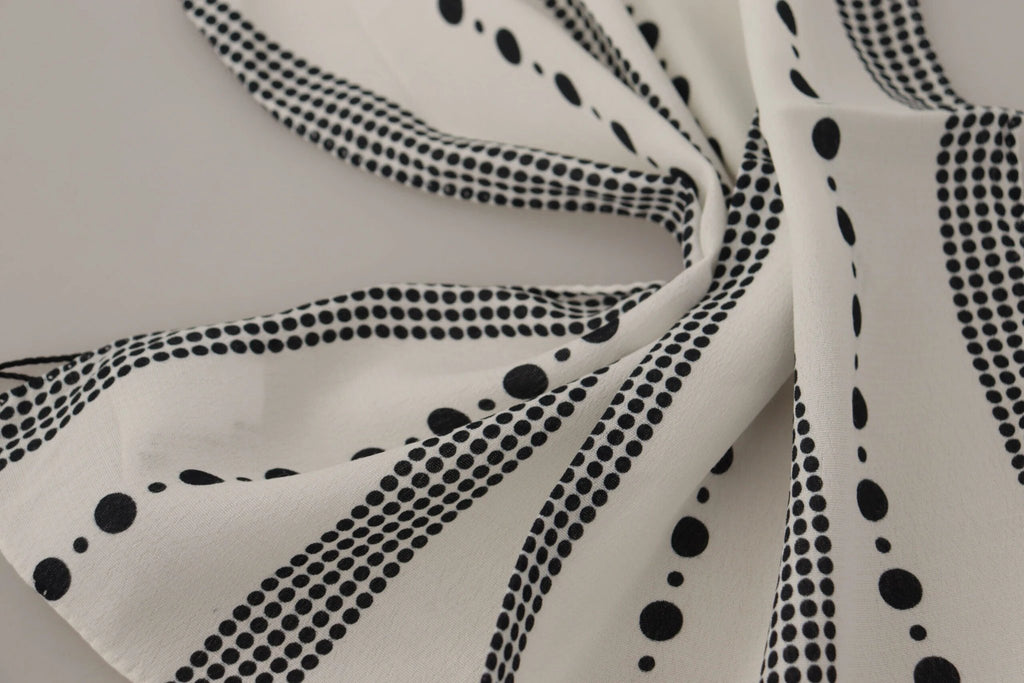 Dolce & Gabbana White Dotted Stripes Square Handkerchief Viscose Scarf by Dolce & Gabbana