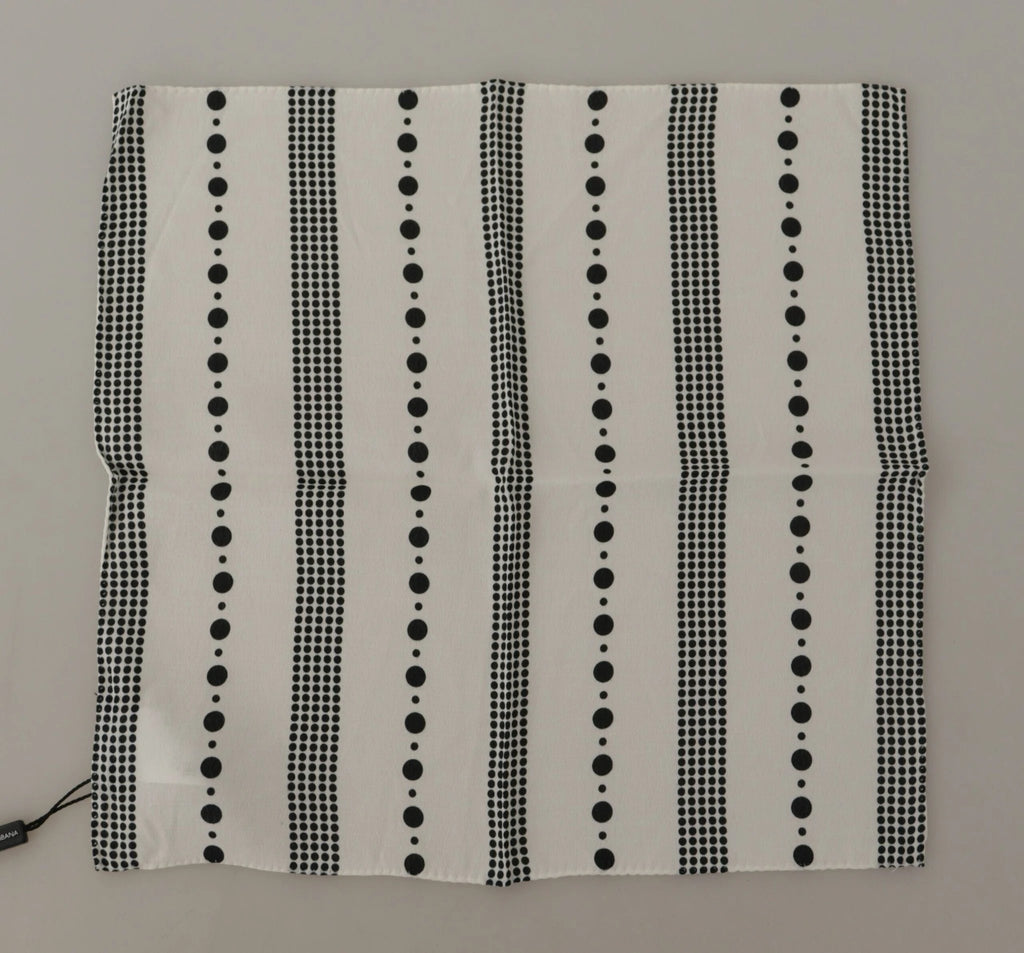 Dolce & Gabbana White Dotted Stripes Square Handkerchief Viscose Scarf by Dolce & Gabbana