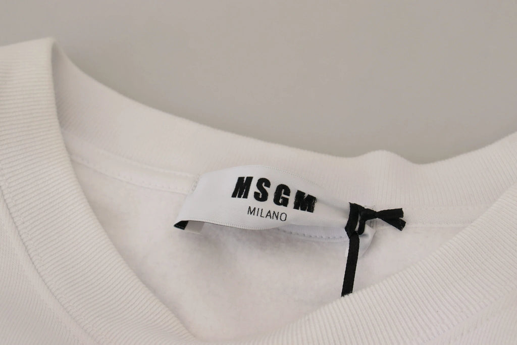 MSGM White Cotton Crewneck Pullover Sweatshirt Sweater by MSGM
