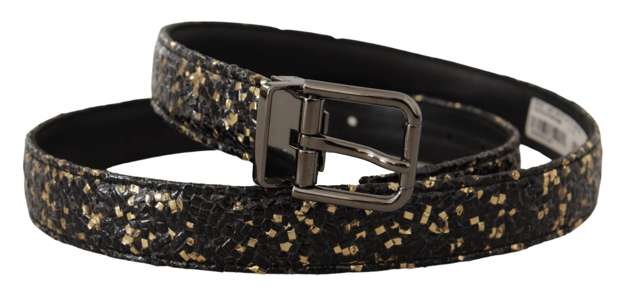 Dolce & Gabbana Gold Black Two-toned Leather Chrome Buckle Belt by Dolce & Gabbana