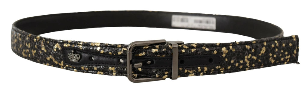 Dolce & Gabbana Gold Black Two-toned Leather Chrome Buckle Belt by Dolce & Gabbana