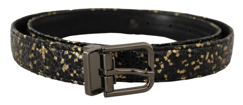 Dolce & Gabbana Gold Black Two-toned Leather Chrome Buckle Belt by Dolce & Gabbana