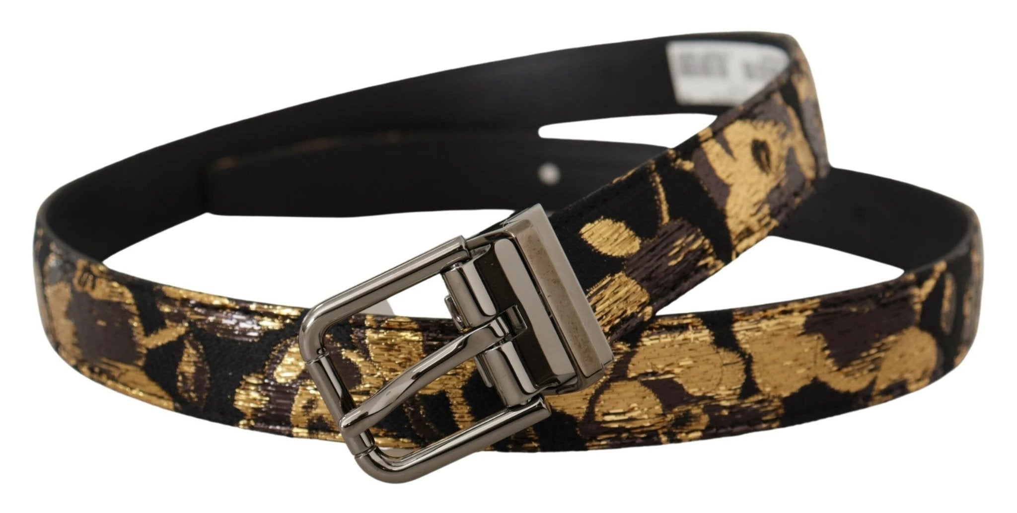 Dolce & Gabbana Multicolor Jacquard Leather Logo Metal Buckle Belt by Dolce & Gabbana